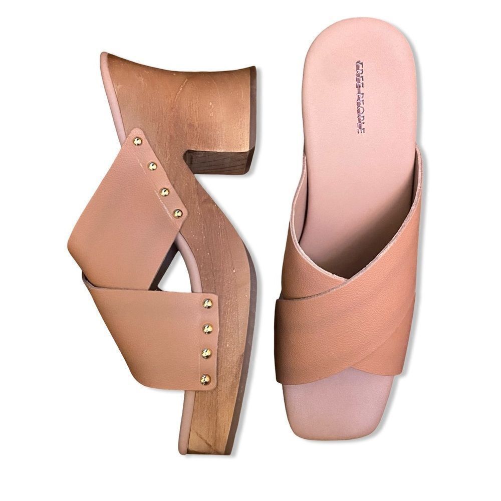 Free People Mallory sandals shoes clogs Chunky Heels tan natural new Sz 10